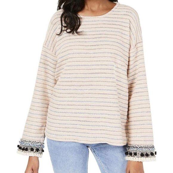 NWT Style & Co. Boho Sweater Womens Peach and Gray Pompom Sleeves Size XXL - Picture 7 of 8